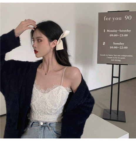 Sexy Solid Elegant Lace Spaghetti Strap Crop Tops