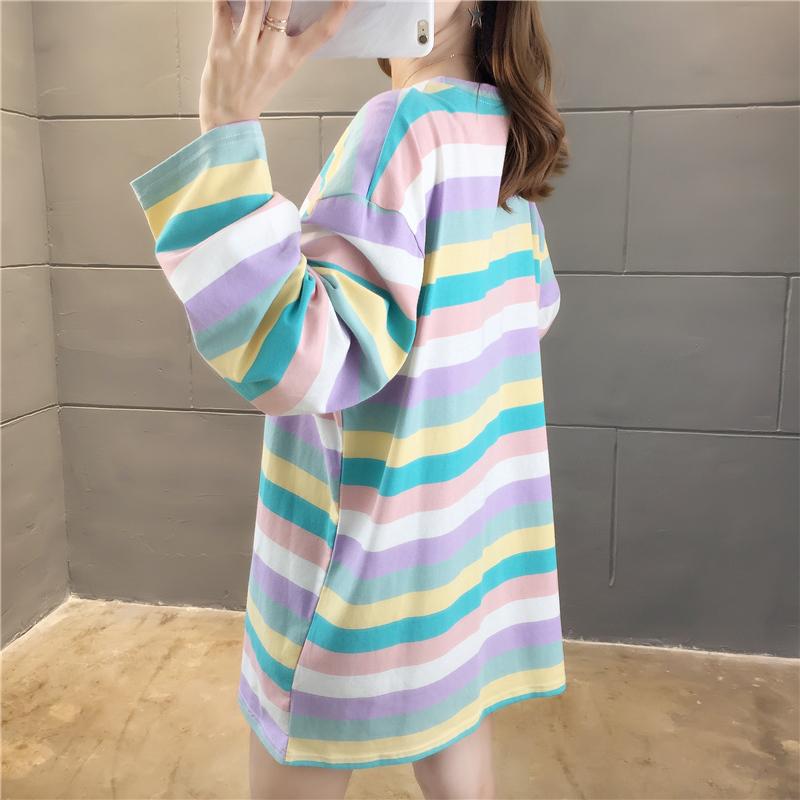 Oversize-Langarmhemd mit Streifen und Früchte-Print 