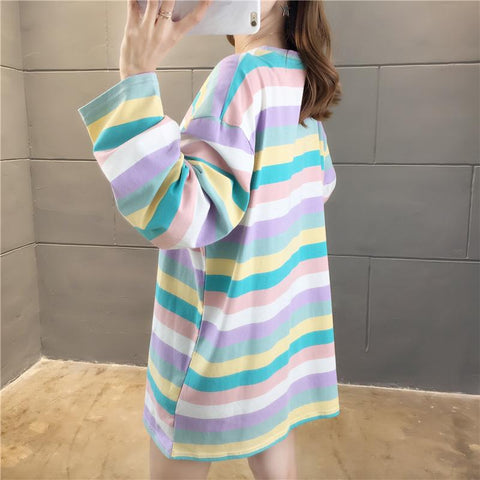 Oversize-Langarmhemd mit Streifen und Früchte-Print 