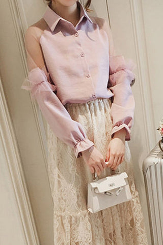 Puff Sleeve Transparent Loose Blouse Shirts