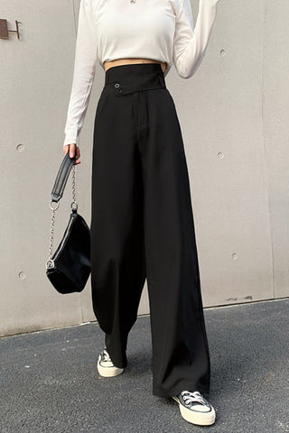 High Waist Irregular Button Wide Leg Office Pants