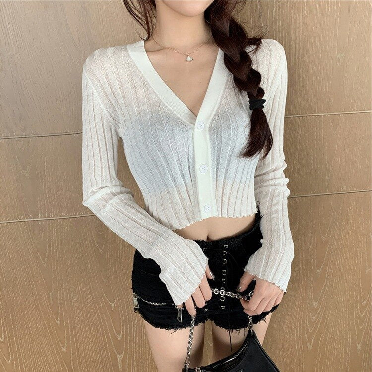 Long Sleeve V-Neck Cropped Sweater