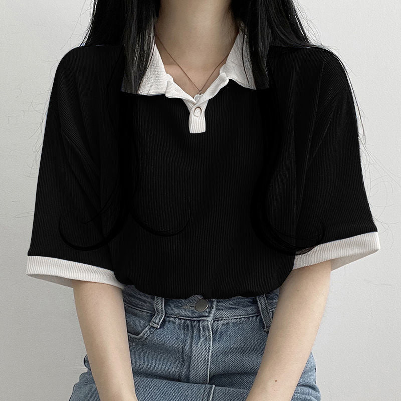 Kurzarmhemd mit süßem Farbkragen 