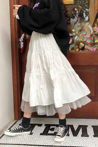 High Waist Elastic Long Mesh Skirts