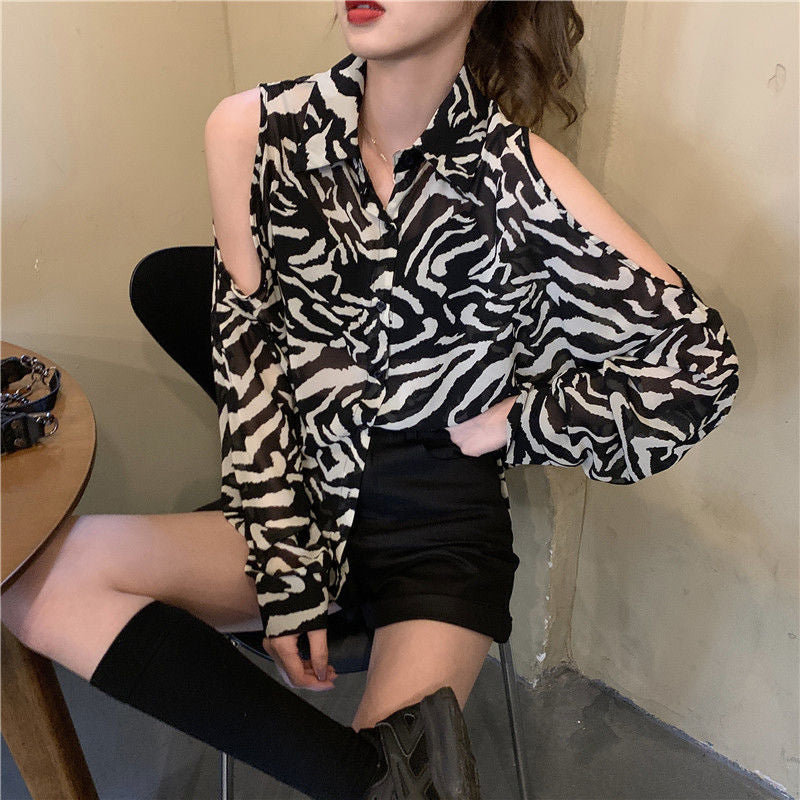 Loose Off Shoulder Chiffon Blouse Shirts