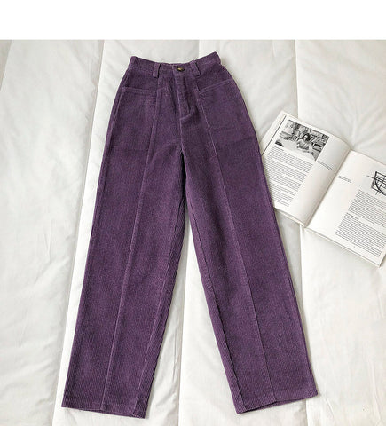 Elastic Waist Loose Long Straight Corduroy Pants