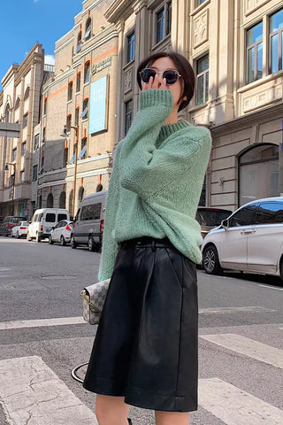 High Waist Loose Elegant Leather Shorts