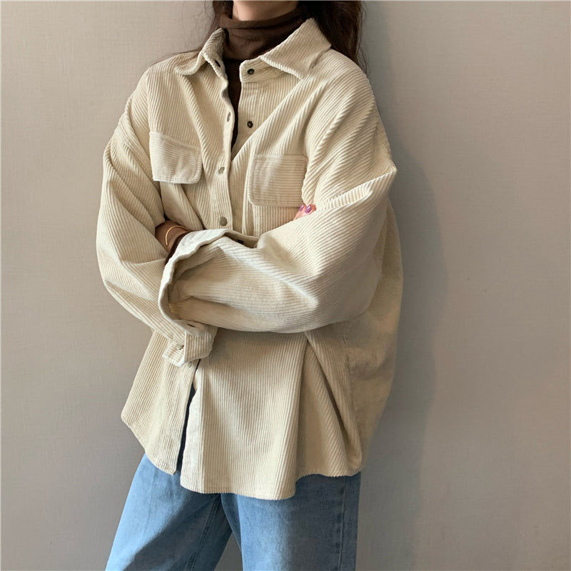 Long Sleeve Retro Thick Corduroy Blouse Shirt