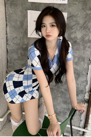 Sexy Argyle Pattern Bodycon Mini Dress