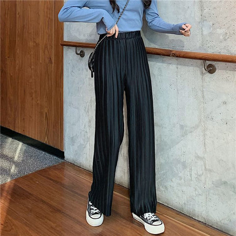 Solid Full Length Pleated Long Pants