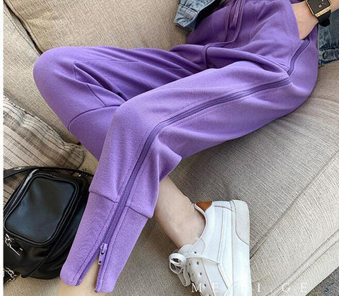 Casual Side Zipper Ankle Length Pants