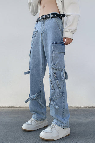 Pantalones vaqueros cargo holgados de hip hop 