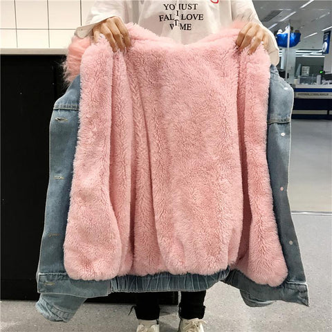 Denim Jacket With Fur Trim Hood