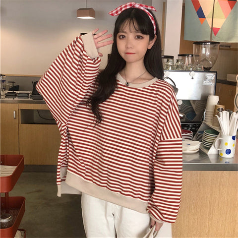Loose Thin Casual Striped Sweatshirt