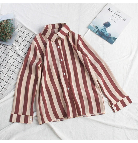 Stripe Chiffon Long Sleeve Blouse Shirt