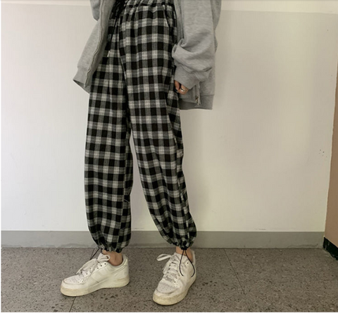 High Waist Checkered Plaid Joggers Sweatpants