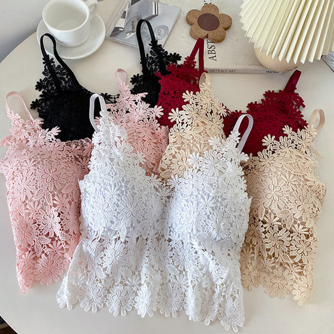 Sexy Flower Embroidery Camisole Lace Crop Tops