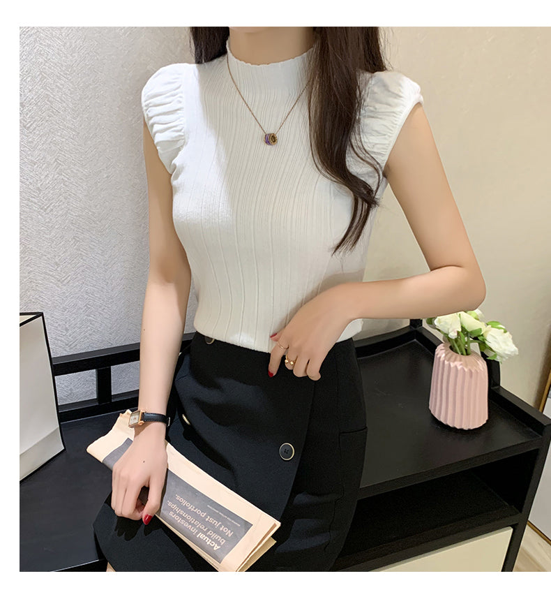 High Neck Sexy Sleeveless Slim Knitted Tops