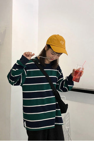 Long Sleeve O-Neck Striped Sweatshirt