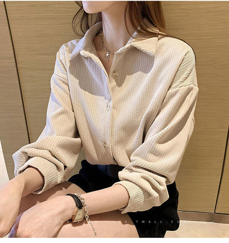 Single Breasted Solid Button Corduroy Shirt