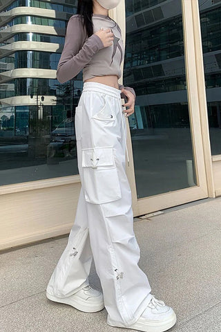 High Waist Retro Cargo Pocket Pants