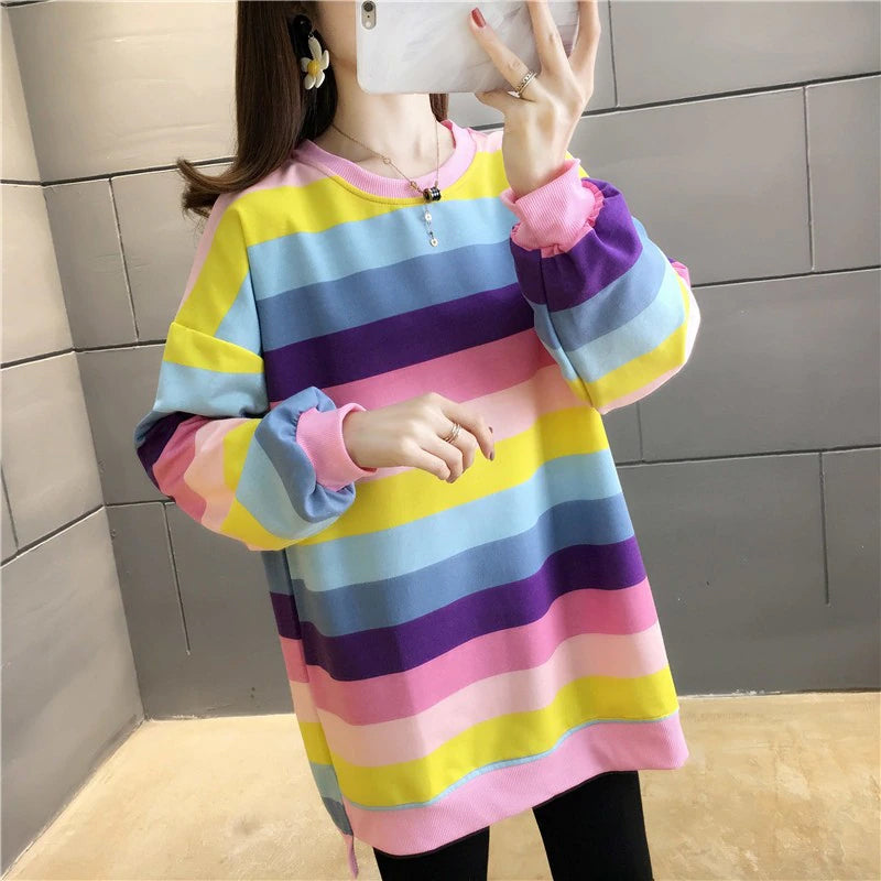 Long Sleeve Loose Striped Colors Shirt