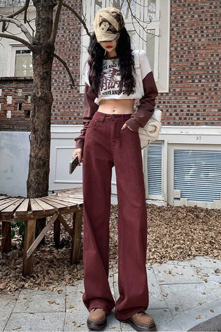 High Waist Dark Colors Loose Pants