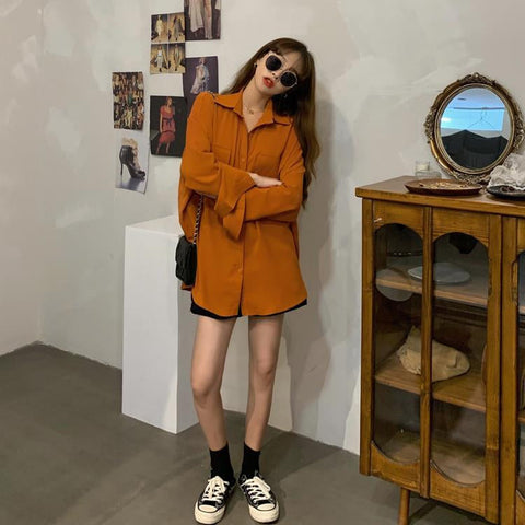 Double Pockets Colorful Loose Blouse Shirt