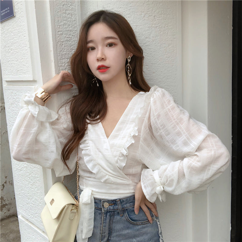 Ruffles Casual Chiffon Transparent Blouse Shirt