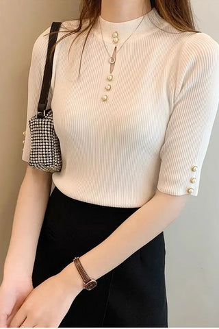 Short Sleeve Round Neck Knitted Office Shirt
