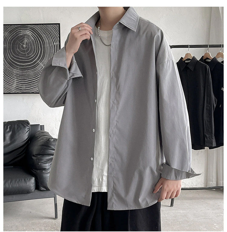 Long Sleeve Loose Casual Basic Men Shirt