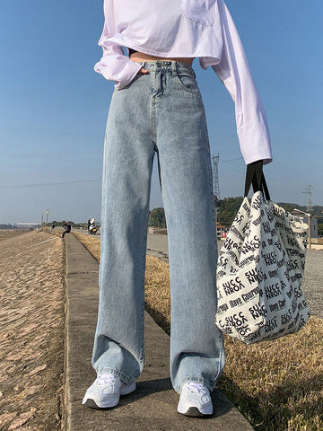 Jeans mit hoher Taille und weitem Bein in voller Länge im Vintage-Stil