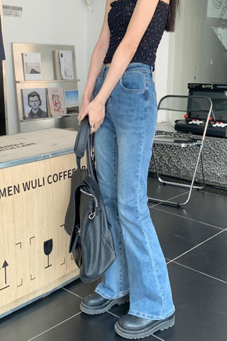 High Waist Slim Flare Wide Leg Jeans Pants