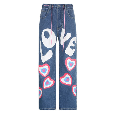 Y2K Indie Girl Heart Baggy Jeans