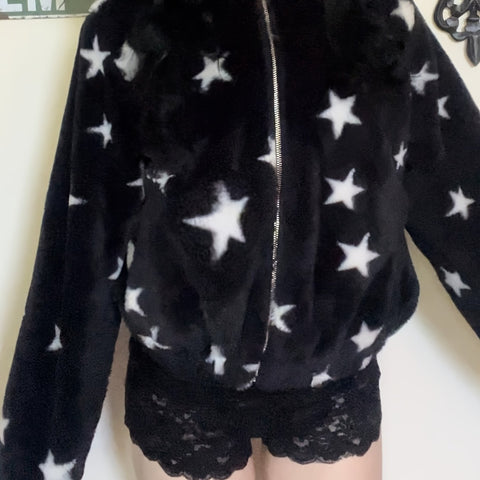 Five-pointed Star Plush Faux Fur y2k Hooded Warm Jacket/Winter Targeted