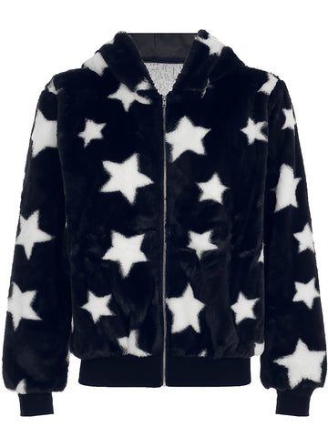 Five-pointed Star Plush Faux Fur y2k Hooded Warm Jacket/Winter Targeted