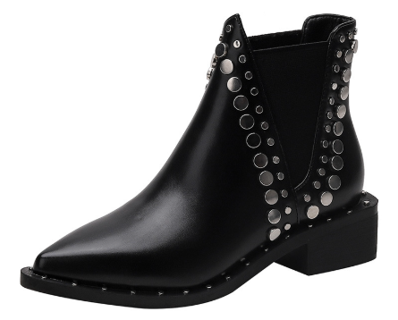 Leather Elastic Studded Ankle Boots