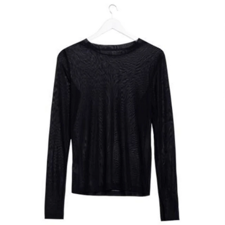 Long Sleeve See Through Transparent Mesh Shirt