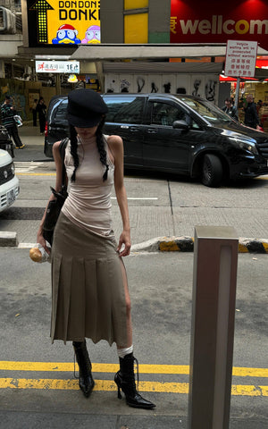 Asymmetrical vest with skirt & pleated skirt set