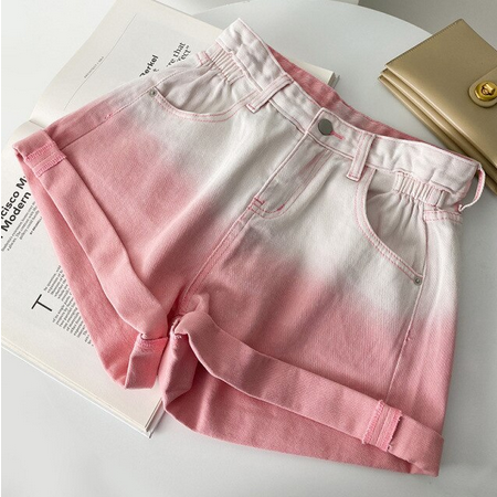 High Waist Elegant Gradient Denim Shorts Jeans