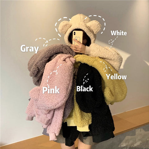 Cute Bear Ears Style Fluffy Jacket