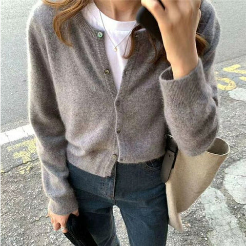 Long Sleeve O-Neck Wool Cashmere Cardigan Sweater