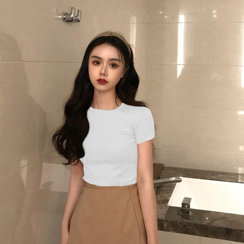 Cute Solid Colors Cropped Slim Shirt