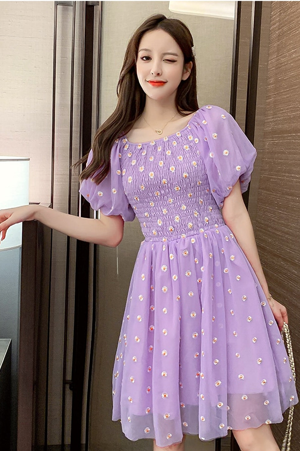 Ruffles Daisy Floral Pattern Sexy Dress