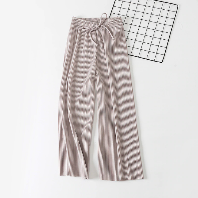 High Waist Solid Pleated Wide Leg Pants