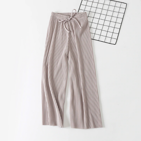 High Waist Solid Pleated Wide Leg Pants