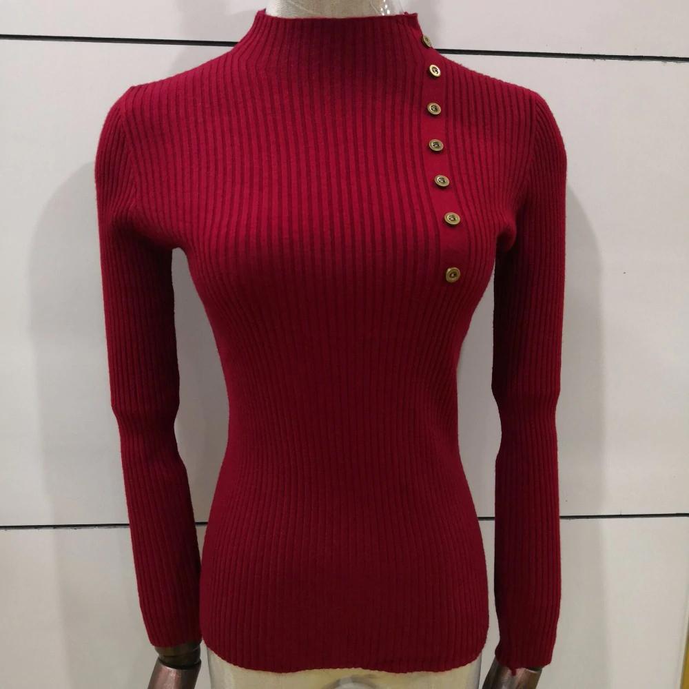 Button Design Casual Turtleneck Sweater