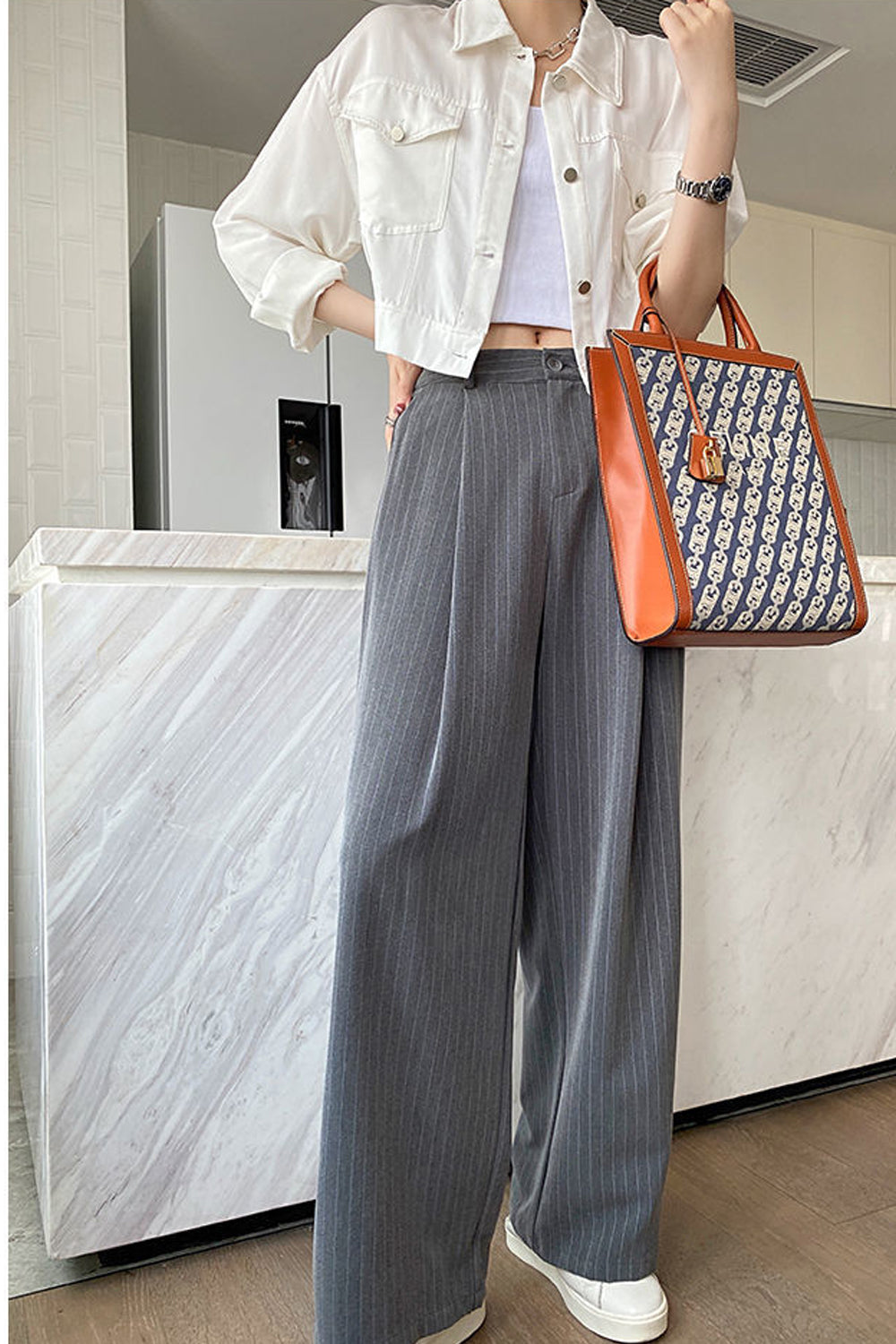 Long Casual Striped Wide Leg Pants