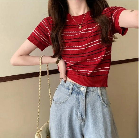 Casual Striped Knitted Slim Shirt