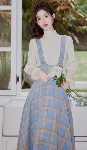 Frozen Karopullover und Hosenträgerrock-Set